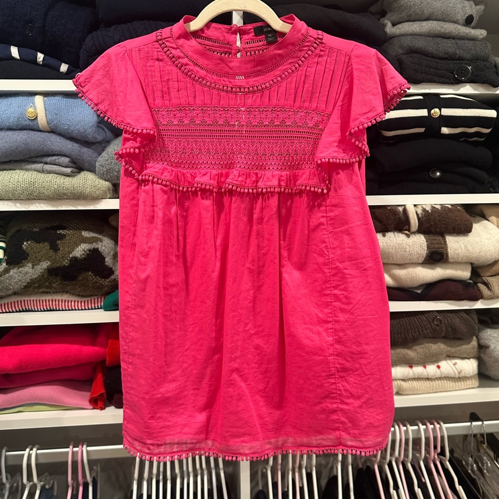 J. Crew Fuchsia Crochet Detail Blouse